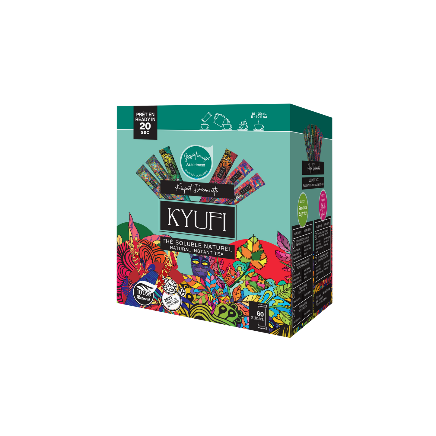 Boîte à thé assortie 60 sticks - Coffret cadeau thé - Mélanges de thé